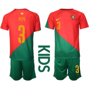 Lacne Dětský Futbalové dres Portugalsko Pepe #3 MS 2022 Krátky Rukáv - Domáci (+ trenírky)